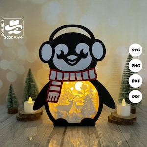 Deer Penguin Lanterns Lantern SVG - Xmas Lantern Paper Cut - DIY Paper Lantern - Paper Cutting Template - Christmas Lantern Template