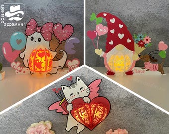 Pack 3 Valentine Paper Lantern SVG Template: Valentine Papercut DIY (Digital Download)