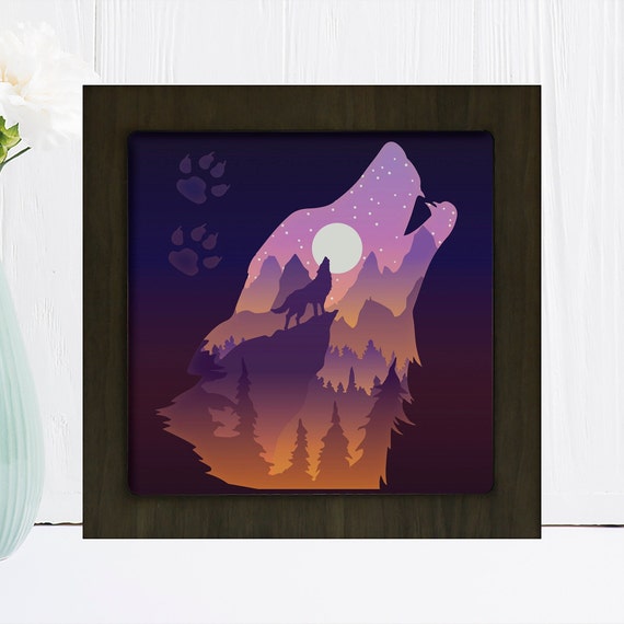 Download Wolf Paper Cut Light Box Template Files Shadow Box 3d Etsy