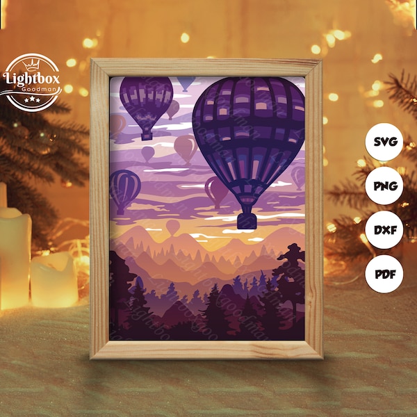 Ballons à air Shadow Box Files, Paper Cut Light Box Template Files, Shadow Box Paper Cut, 3D Papercut Light Box SVG File DIY, Cutting Cricut