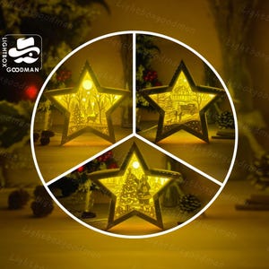 Pack 3 Christmas Star Lantern SVG - Christmas Lantern Paper Cut - DIY Paper Lantern - Paper Cutting Template - Christmas Lantern Template