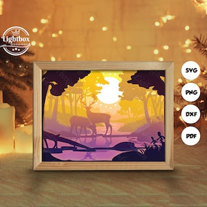 Silhouette 3D simple de cerf, modèles de boîte d'ombre, papier découpé, fichiers pour cricut, pour la silhouette, fichiers découpés au laser, art en couches 3D 4