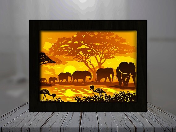 Download Elephant 1 Shadow Box Svg Paper Cut Light Box Template Etsy