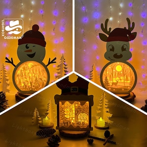 Pack 3 Christmas 1 Lantern SVG - Christmas Lantern Paper Cut - DIY Paper Lantern - Paper Cutting Template - Christmas Lantern Template