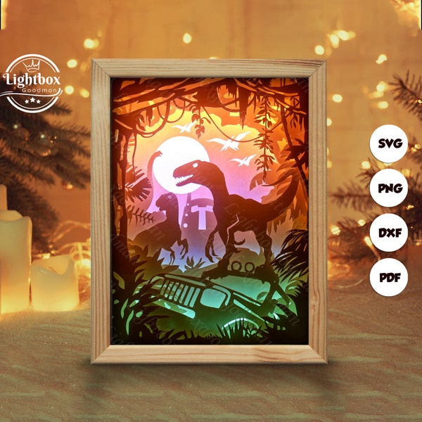 Dinosaur Park Shadow Box Files, Paper Cut Light Box Template Files, Shadow Box Paper Cut, 3D Papercut Light Box SVG File DIY, Cutting Cricut