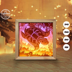 Silhouette 3D de tortue de mer, modèles de boîte d'ombre, papier découpé, fichiers pour cricut, pour silhouette, fichiers découpés au laser, art en couches 3D