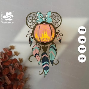 Dreamcatcher Mouse Lantern SVG - Mouse Lantern Paper Cut - DIY Paper Lantern - Paper Cutting Template - Mouse Lantern Template