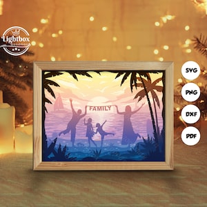 Silhouette di famiglia 3D, modelli di Shadow Box, taglio di carta, file per Cricut, per Silhouette, file di taglio laser, arte a strati 3D