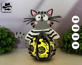 Cute Cat 3 Lantern SVG: Paper Cut Light Box Template (Digital Download)