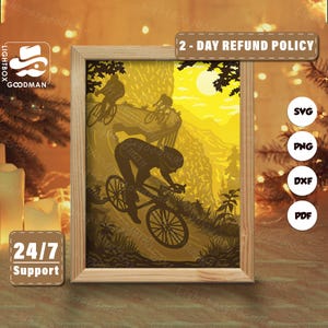3d Cycling Silhouette, Shadow Box Templates, Paper Cut, Files for cricut, for Silhouette, Laser Cut Files, 3d Layered Art