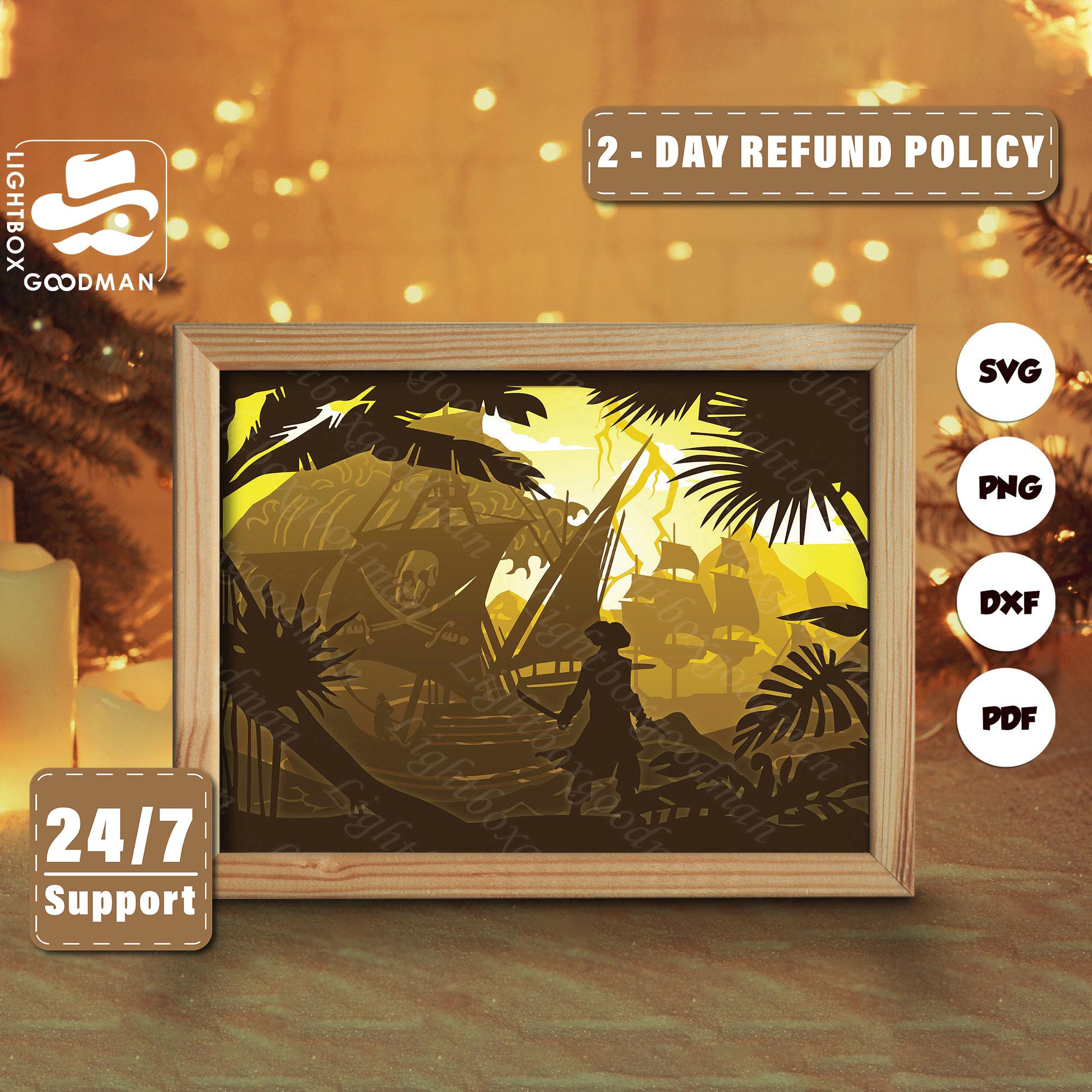 3D海賊船シルエット、シャドーボックステンプレート、ペーパーカット、クリカット用ファイル、シルエット用、レーザーカットファイル、3Dレイヤーアート -  Etsy 日本