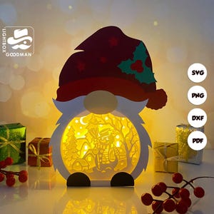 Xmas Snowman Gnome Box Lantern SVG - Christmas Lantern Paper Cut - DIY Paper Lantern - Paper Cutting Template - Christmas Lantern Template
