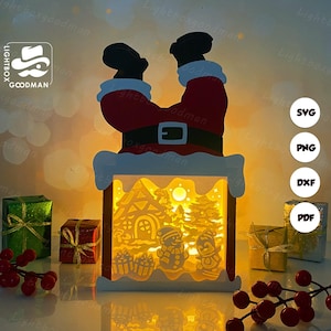 Snowman Santa Box Lantern SVG - Christmas Lantern Paper Cut - DIY Paper Lantern - Paper Cutting Template - Christmas Lantern Template