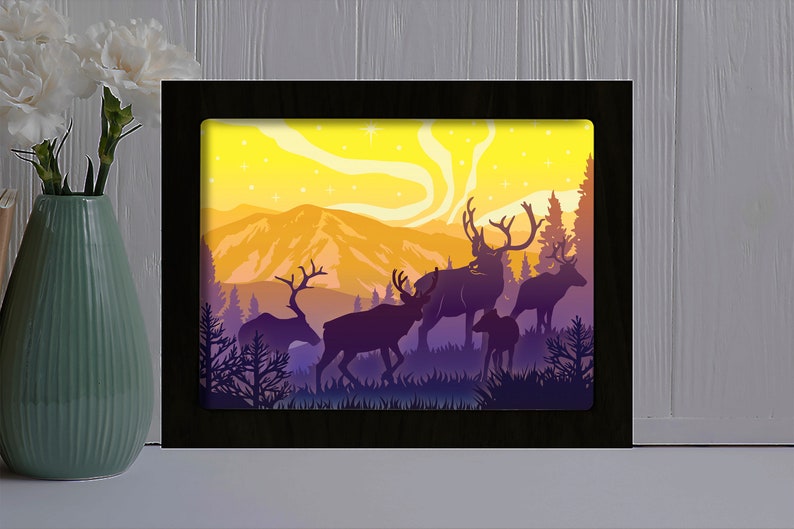 Download Reindeer Shadow Box Svg 3D Papier geschnitten Licht Box | Etsy