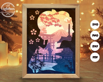 Japanese Landscape paper cut light box template, shadow box, 3D papercut lightbox svg file DIY, cutting Cricut, svg template Cricut Japanese Landscape paper cut light box template, shadow box, 3D papercut lightbox svg file DIY, cutting Cricut, svg template Cricut