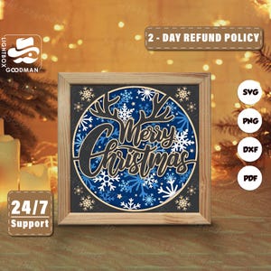 3d Merry Christmas Silhouette, Shadow Box Templates, Paper Cut, Files for cricut, for Silhouette, Laser Cut Files, 3d Layered Art 23