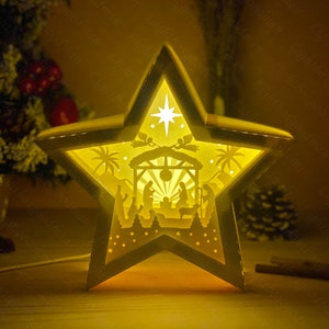 Farol de estrella de la Natividad SVG - Recorte de papel para farol navideño - Farol de papel DIY - Plantilla de corte de papel - Plantilla para farol navideño