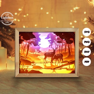 Silhouette 3D de cerf, modèles de boîte d'ombre, papier découpé, fichiers pour cricut, pour silhouette, fichiers découpés au laser, art en couches 3D 4
