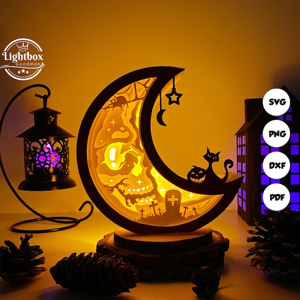 Skull Moon Shadow Box SVG For Cricut Projects DIY, Skull Moon Lantern For Christmas Decoration Skull Moon Shadow Box SVG For Cricut Projects DIY, Skull Moon Lantern For Christmas Decoration