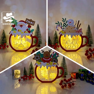 Pack 3 Xmas 31 Hot Cocoa Box Lantern SVG - Xmas Lantern Paper Cut - DIY Paper Lantern - Paper Cutting Template - Christmas Lantern Template