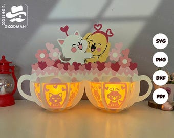 Pack 2 Dog Cat Lantern SVG: Xmas Paper Cut Light Box Template (Digital Download)