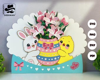 Rabbit and chicken Pop-Up Card SVG: Paper Lantern Template (Digital Download)