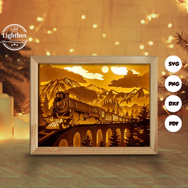 Old Train 1 Shadow Box Files, Paper Cut Light Box Template Files, Shadow Box Paper Cut, 3D Papercut Light Box SVG File DIY, Cutting Cricut