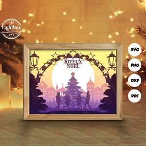 3d Joyeux Noel 11 Silhouette, Shadow Box Templates, Paper Cut, Files for cricut, for Silhouette, Laser Cut Files, 3d Layered Art