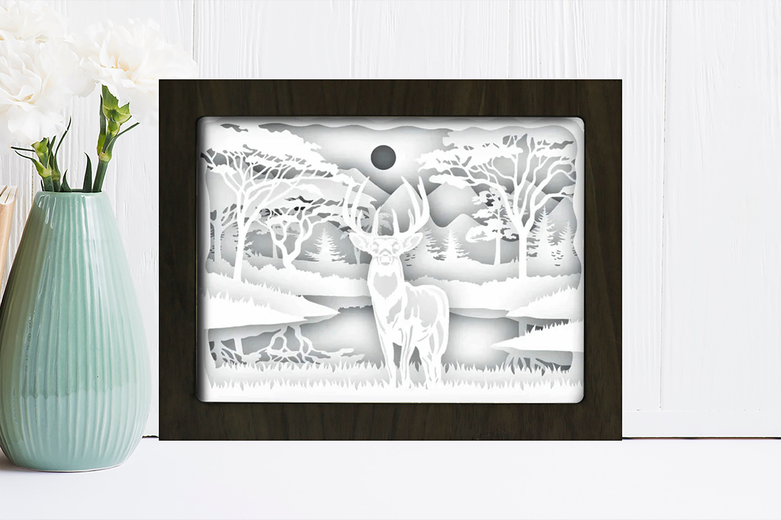 Deer 3 Shadow box svg Paper cut light box template shadow | Etsy