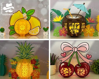 Pack 4 Fruit Lantern SVG: Season Day Paper Cut Template (Digital Download) - Fruit Lantern Paper Cut - DIY Paper Lanterns