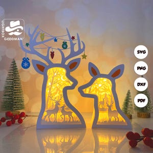 Couple Deer Christmas Lantern SVG: Paper Cut Template (Digital Download)