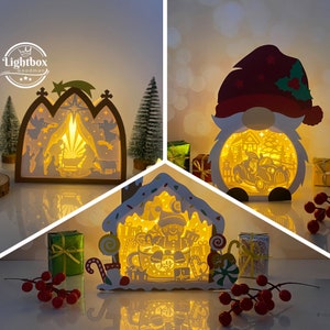 Confezione da 3 lanterne di Natale 16 in formato SVG - Lanterna di Natale in carta tagliata - Lanterna di carta fai da te - Modello di ritaglio della carta - Modello di lanterna di Natale