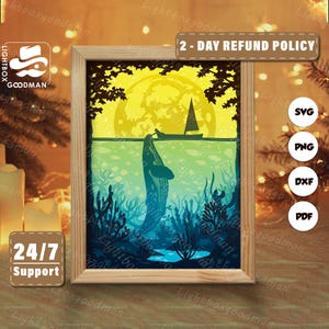 3d Whale Silhouette, Shadow Box Templates, Paper Cut, Files for cricut, for Silhouette, Laser Cut Files, 3d Layered Art 2