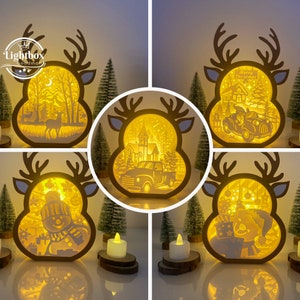 Pack 5 Christmas Reindeer Shadow Box SVG For Cricut Projects DIY, Christmas Reindeer Box Lantern For Christmas Decoration 2