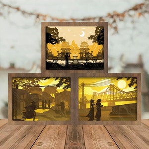 Combo 3 templates Vietnam Landscape Paper cut light box template, shadow box, 3D papercut lightbox svg file DIY, cutting Cricut, Sillhouette
