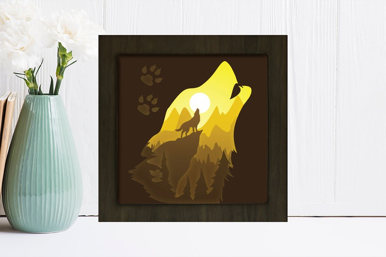 Download Simplified Wolf Square 3D Paper Cut Light Box Template SVG ...