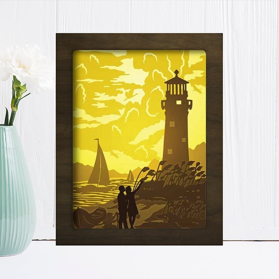 Download Lighthouse 5 Shadow box svg 3D Paper Cut Light Box ...