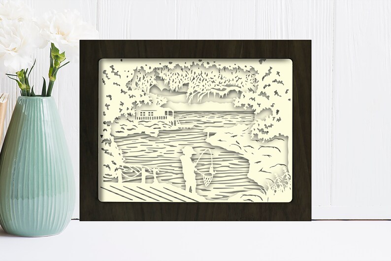 Download Kids Fishing Shadow box svg Paper cut light box template ...
