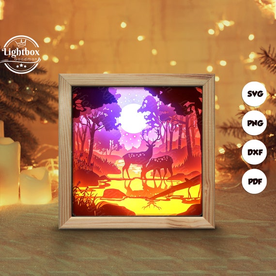 Papercut Light Box Paper Carving Light Box Night Light 3d Led Light Box  Shadow Box deer in the Forest -  Denmark