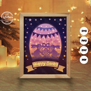 Silhouette 3D de Pâques, modèles de boîte d'ombre, papier découpé, fichiers pour cricut, pour Silhouette, fichiers découpés au laser, art en couches 3D 4