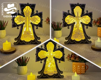 Pack 3 Cross Lantern SVG Paper Cut Template: DIY Christmas Lantern