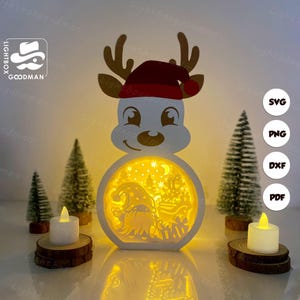 Christmas Gnome Reindeer Lantern SVG - Christmas Lantern Paper Cut - DIY Paper Lantern - Paper Cutting Template - Christmas Lantern Template