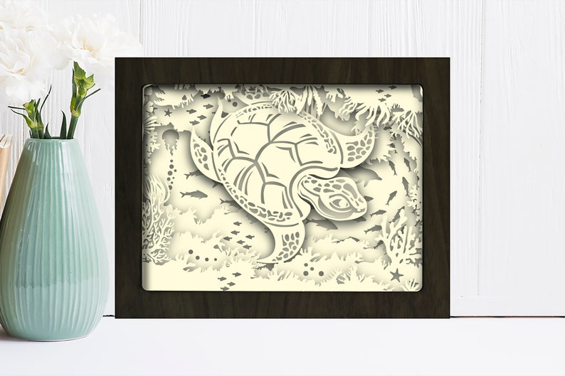 Sea Turtle Shadow box svg 3D Paper Cut Light Box Template | Etsy