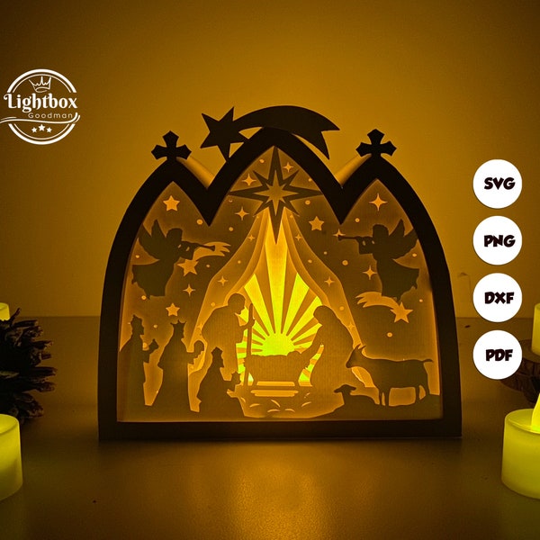 Nativity House Box 2 Shadow Box SVG For Cricut Projects DIY, Nativity House Box Lantern For Christmas Decoration