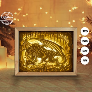 Silhouette de dragon 3D, modèles de boîte d'ombre, papier découpé, fichiers pour cricut, pour Silhouette, fichiers découpés au laser, art en couches 3D 3