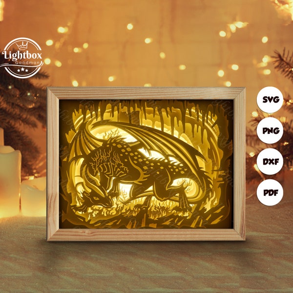 Dragon 3 Shadow Box Files, Paper Cut Light Box Template Files, Shadow Box Paper Cut, 3D Papercut Light Box SVG File DIY, Cutting Cricut
