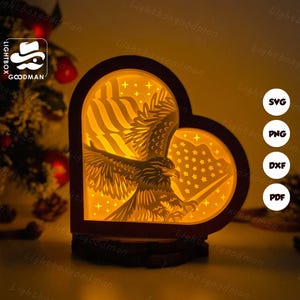 American Eagle Heart Paper cutting lamp 3D shadow box Light box template papercut lightbox svg file DIY cricut
