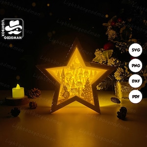 Merry Christmas 8 Star Lantern SVG - Christmas Lantern Paper Cut - DIY Paper Lantern - Paper Cutting Template - Christmas Lantern Template