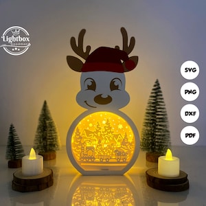 Renne de Noël lanterne SVG - lanterne de Noël en papier découpé - lanterne en papier pour travaux manuels - modèle de découpe de papier - modèle de lanterne de Noël