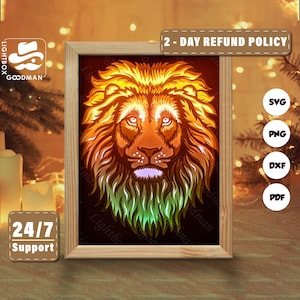 3d Lion Portrait Silhouette, Shadow Box Templates, Paper Cut, Files for cricut, for Silhouette, Laser Cut Files, 3d Layered Art